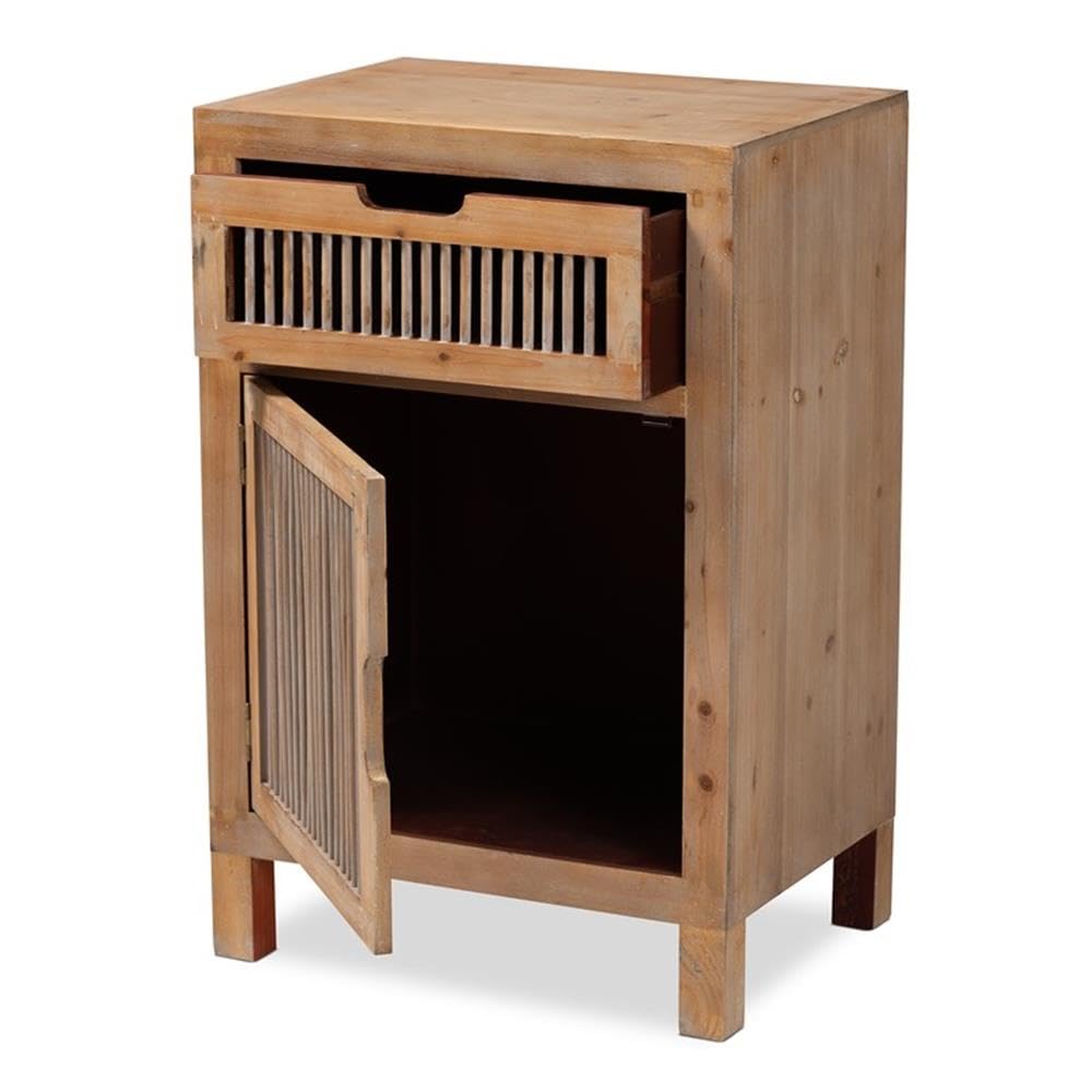 Baxton Studio Clement Rustic Transitional Medium Oak Finished 1-Door and 1-Drawer Wood Spindle Nightstand